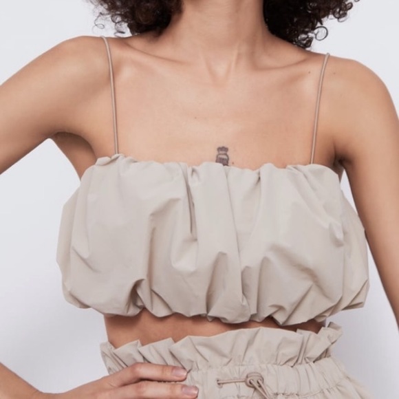 Zara | Tops | Zara Taupe Voluminous Crop Top | Poshmark
